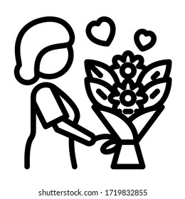 Vector de contorno de icono de la madre y la flor