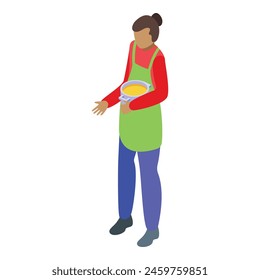 Mother full saucepan icon isometric vector. Food dinner. Cooking woman