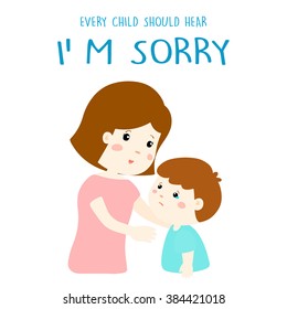 mother gently tell her son I'm sorry vector illustration