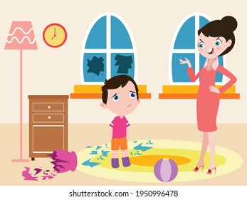Mother gets angry to her son vector concept for banner, website, illustration, landing page, flyer, etc.