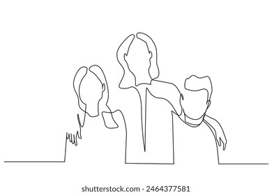 mother girl boy children teacher happy hug one line art design vector