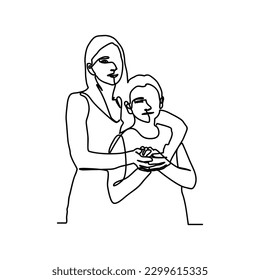 Mother and girl linear drawing design vector