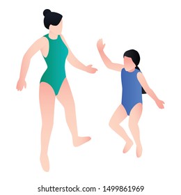 Mother girl at pool icon. Isometric of mother girl at pool vector icon for web design isolated on white background