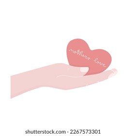 Mother give her hot heart, love to children. Cute vector illustration for Mothers day card, mail, banner.