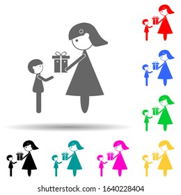 mother gives a gift to her son multi color style icon. Simple glyph, flat vector of family icons for ui and ux, website or mobile application