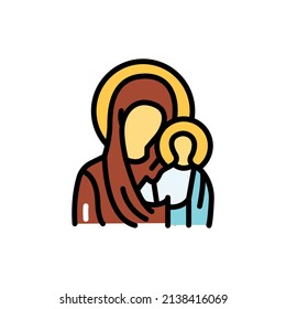 Mother god line color icon. Isolated vector element. Outline pictogram for web page, mobile app, promo