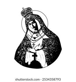 Mother of God Ostrobramskaya. Illustration Byzantine style on white background