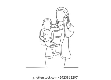 Mother is the greatest human being. Working mom one-line drawing