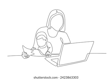 Mother is the greatest human being. Working mom one-line drawing