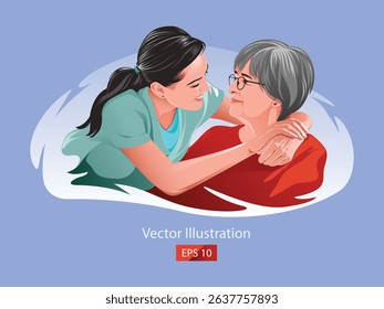 Mother and grow up doughter-vector illustration.