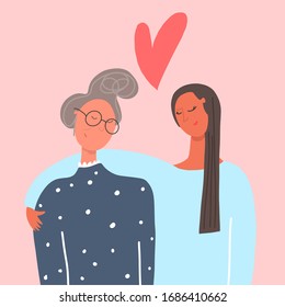 Mother and grown daughter. Family love. Vector illustration