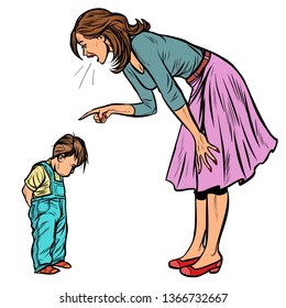 mother and guilty son. isolate on white background. Pop art retro vector illustration vintage kitsch