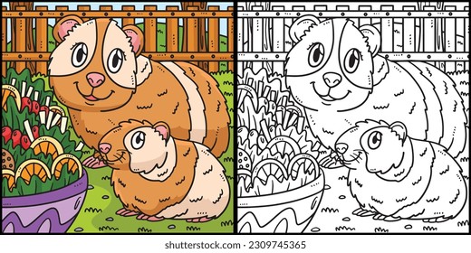 Mother Guinea Pig and Baby Guinea Pig Illustration