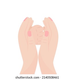 Mother hands holiding baby fist. Cute illustration of family relation. Isolated on white vector.