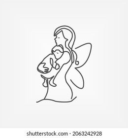 Mother Having Wings Vector Image, Mother Hugging Baby for Illustration or elements