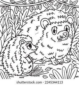 Mother Hedgehog and Hoglet Coloring Page for Kids