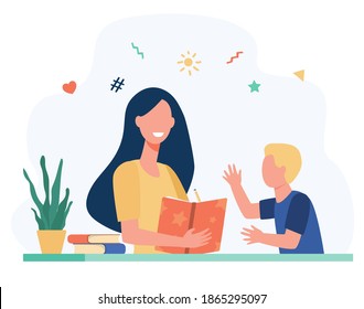 Mother Helping Kid Study Book School Stock Vector (Royalty Free ...