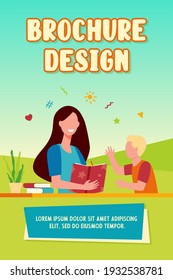 Mother helping kid with study. Book, school, home flat vector illustration. Parenthood and education concept for banner, website design or landing web page