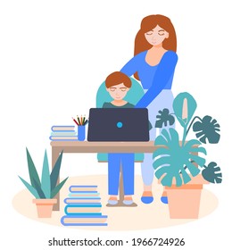 Mother Helps Her Son His Homework Stock Vector (Royalty Free ...