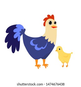 Mother hen and chicken cartoon illustration.