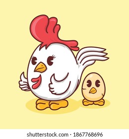 Mother hen with egg cartoon illustration flat design