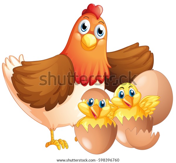母鶏と二羽のひなのイラスト のベクター画像素材 ロイヤリティフリー