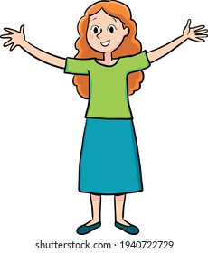mother with her arms outstretched greets us kind
