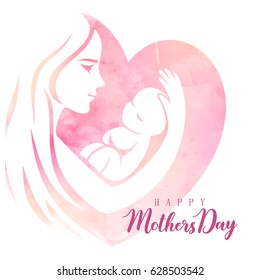 Mother with her baby. Card of Happy Mothers Day. Vector illustration