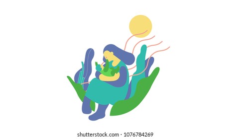 Mother and her baby in a garden