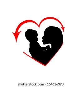 mother with her baby in the heart. Vector