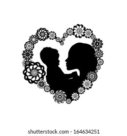 mother with her baby in the heart. Vector