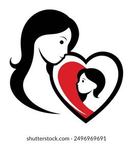 Mother with her baby heart vector illustration.