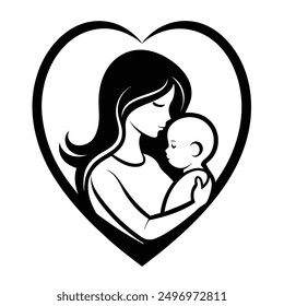 Mother with her baby heart vector illustration.