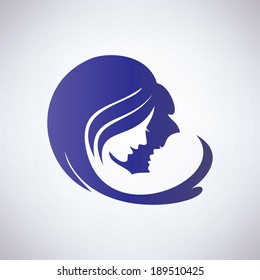 mother and her baby, isolated vector symbol 