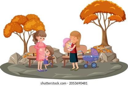 Mother with her baby in the park isolated illustration