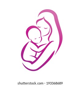 mother and her baby silhouette, isolated vector symbol