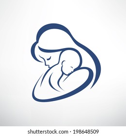 mother and her baby silhouette, isolated vector symbol