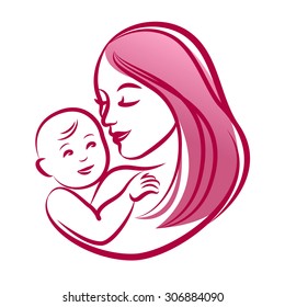 Mother with her baby, silhouette, mother's day, baby care icon