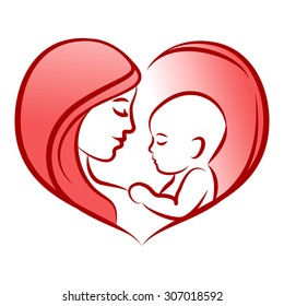 Mother with her baby, silhouette, mother's day, baby care icon