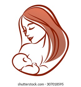 Mother with her baby, silhouette, mother's day, baby care icon