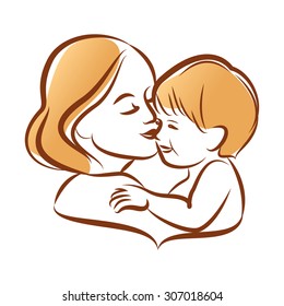 Mother with her baby, silhouette, mother's day, baby care icon