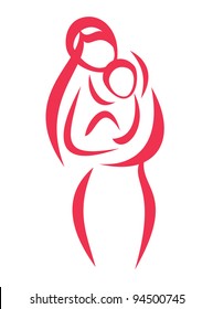 mother and her baby symbol in simple lines