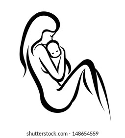 mother and her baby, vector symbol