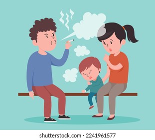 a mother and her child disturbed by cigarette smoke