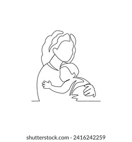 Mother and her child drawn in line art style