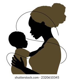 Mother with her child - family artistic silhouette on white background