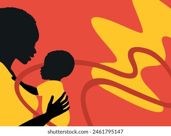 Mother with her child - family artistic silhouette on colorful background