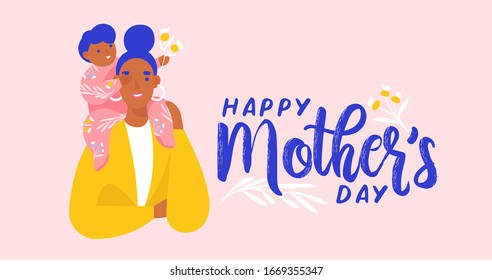 Mother with her child. Happy Mother's Day postcard, banner, newsletter. Flat vector illustration.