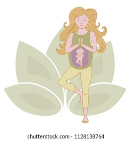 Mother with her child make yoga pose hand drawn vector illustration. Good for yoga class logo