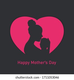 Mother and her child silhouette. Happy Mothers Day. Vector illustration